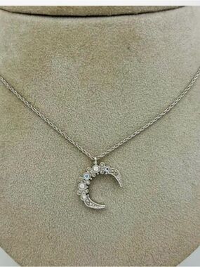 Dior Silver Crescent Moon Necklace with White and Iridescent Stones
